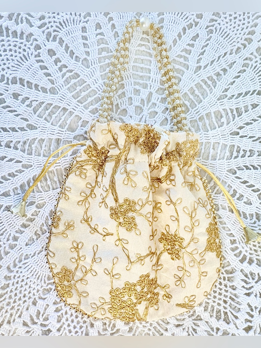 Embroidered Gold Regency Evening Pouch Bag 9”